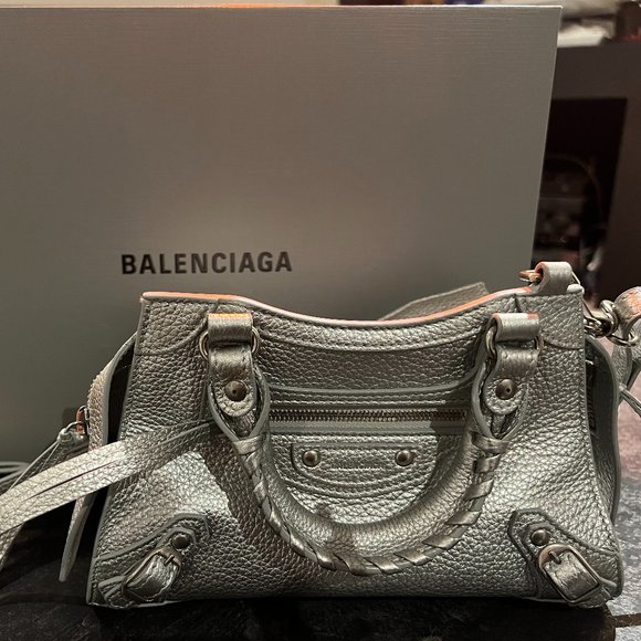 Balenciaga Mini Neo Classic City Metallic Leather Silver-Brand New Used 3x Max! - Picture 1 of 5